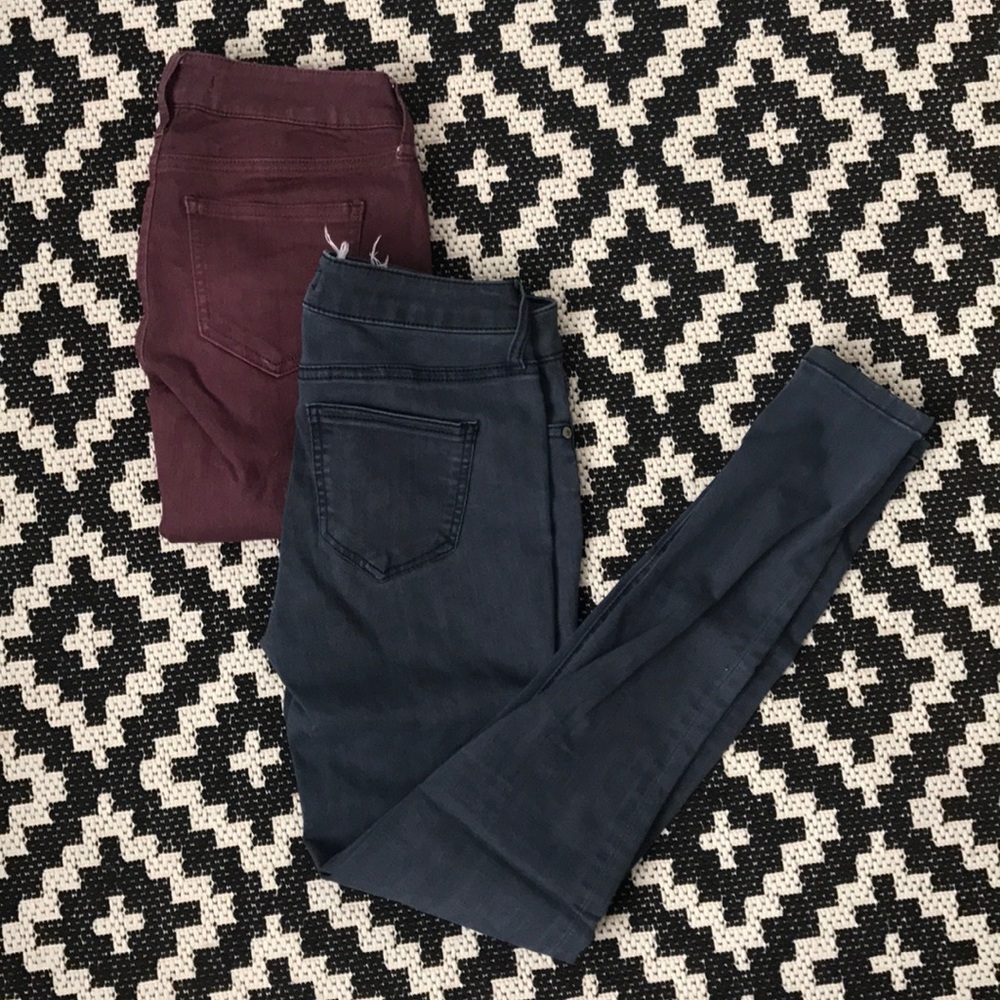 Red and blue jean leggings